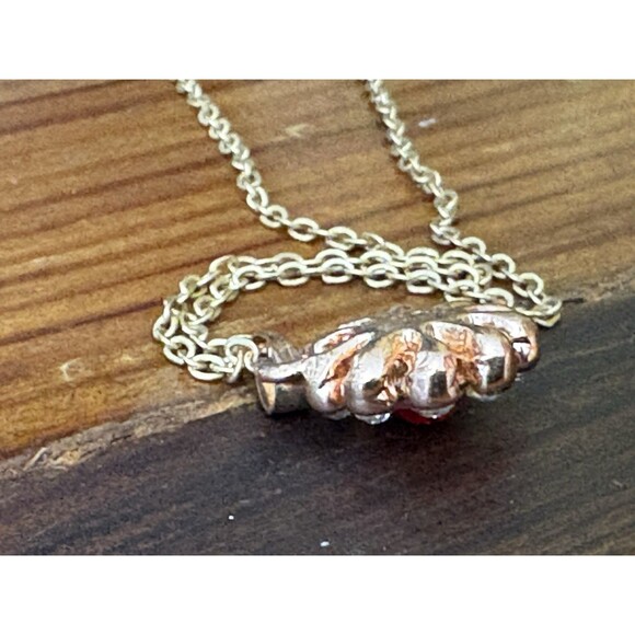 Vintage 18K Gold Plated Red/Clear Rhinestone Studded Pendant Necklace - Picture 6 of 9